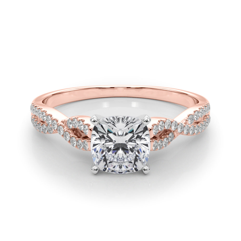 Rose gold Cushion Solitaire Twisted Pave Diamond Engagement Ring with Four-Prong Setting 1