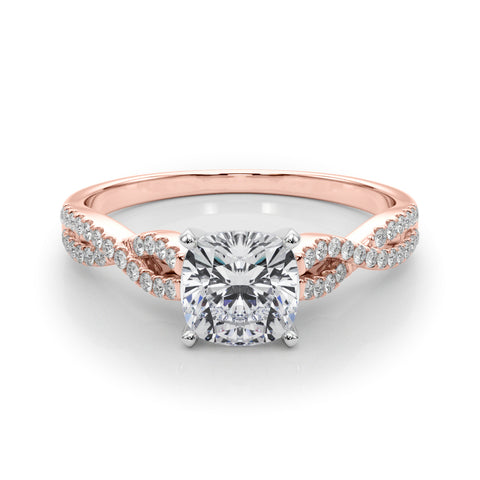 Rose gold Cushion Solitaire Twisted Pave Diamond Engagement Ring with Four-Prong Setting 1
