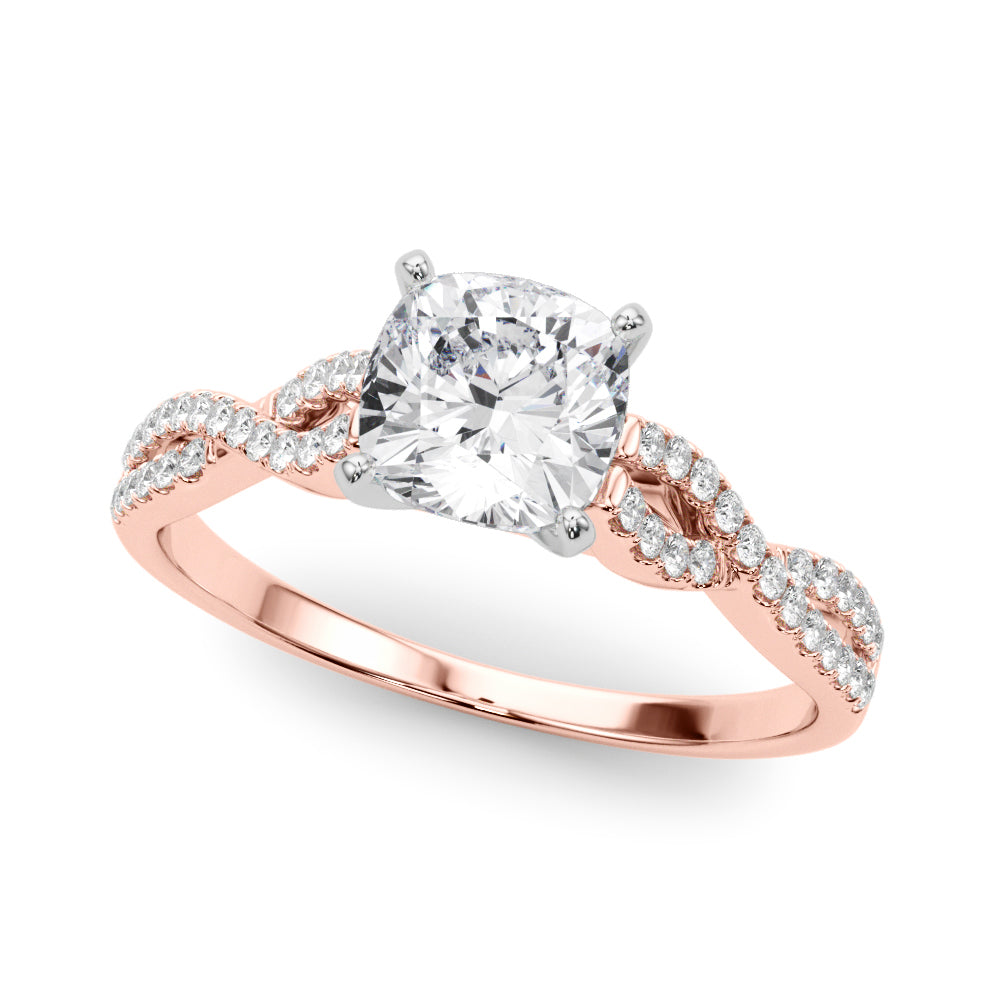 Rose gold Cushion Solitaire Twisted Pave Diamond Engagement Ring with Four-Prong Setting