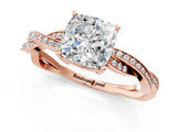 Rose gold Cushion Solitaire Twisted Pave Diamond Ring with Four-Prong Setting_25