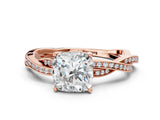 Rose gold Cushion Solitaire Twisted Pave Diamond Ring with Four-Prong Setting_80