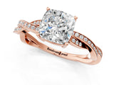 Rose gold Cushion Solitaire Twisted Pave Diamond Ring with Four-Prong Setting_81