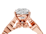 Rose gold Cushion Solitaire Vine Band with Milgrain Prong Setting_10