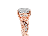 Rose gold Cushion Solitaire Vine Band with Milgrain Prong Setting_11