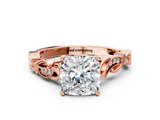 Rose gold Cushion Solitaire Vine Band with Milgrain Prong Setting_6