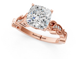 Rose gold Cushion Solitaire Vine Band with Milgrain Prong Setting_7