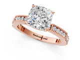 Rose gold Cushion Solitaire with Pavé Band and Four-Prong Setting_323