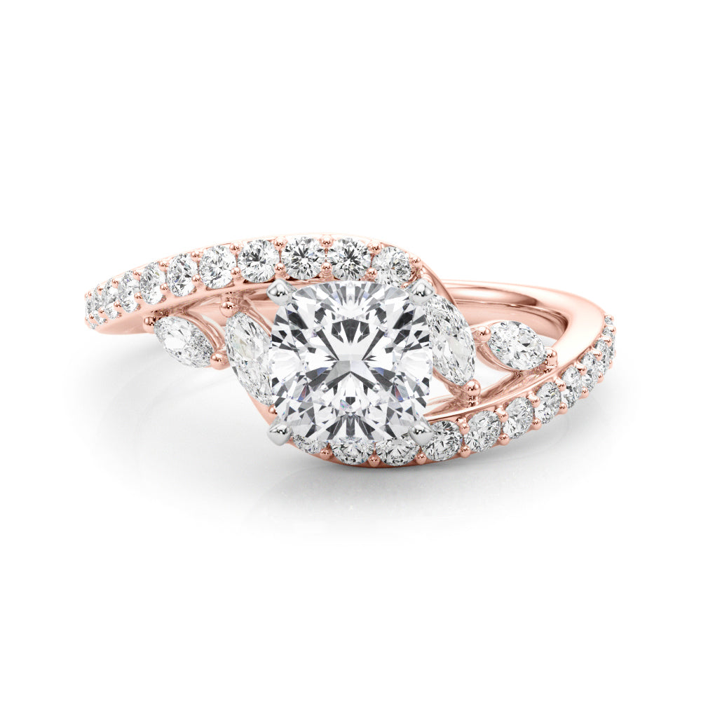 Rose gold Cushion Solitaire with Pavé Twist Band and Four-Prong Setting 1