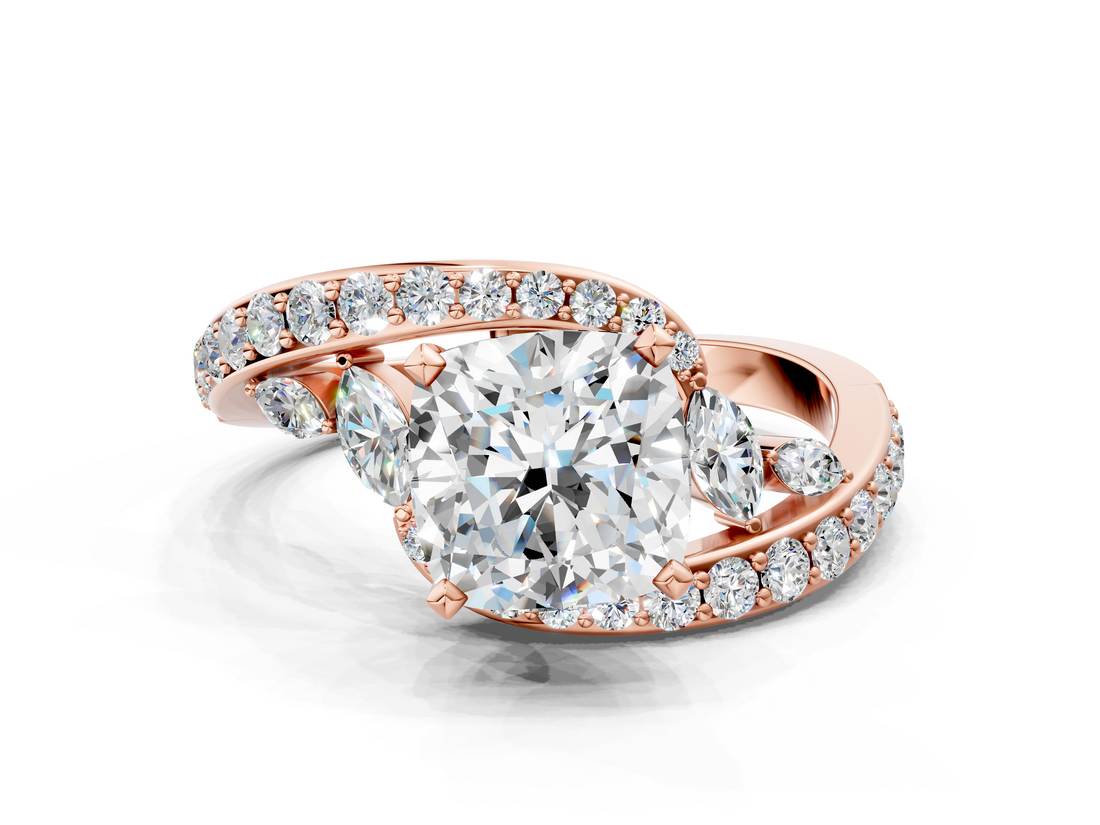Rose gold Cushion Solitaire with Pavé Twist Band and Four-Prong Setting_57