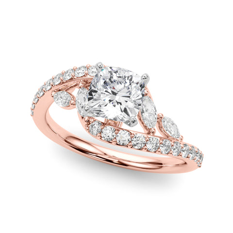Rose gold Cushion Solitaire with Pavé Twist Band and Four-Prong Setting