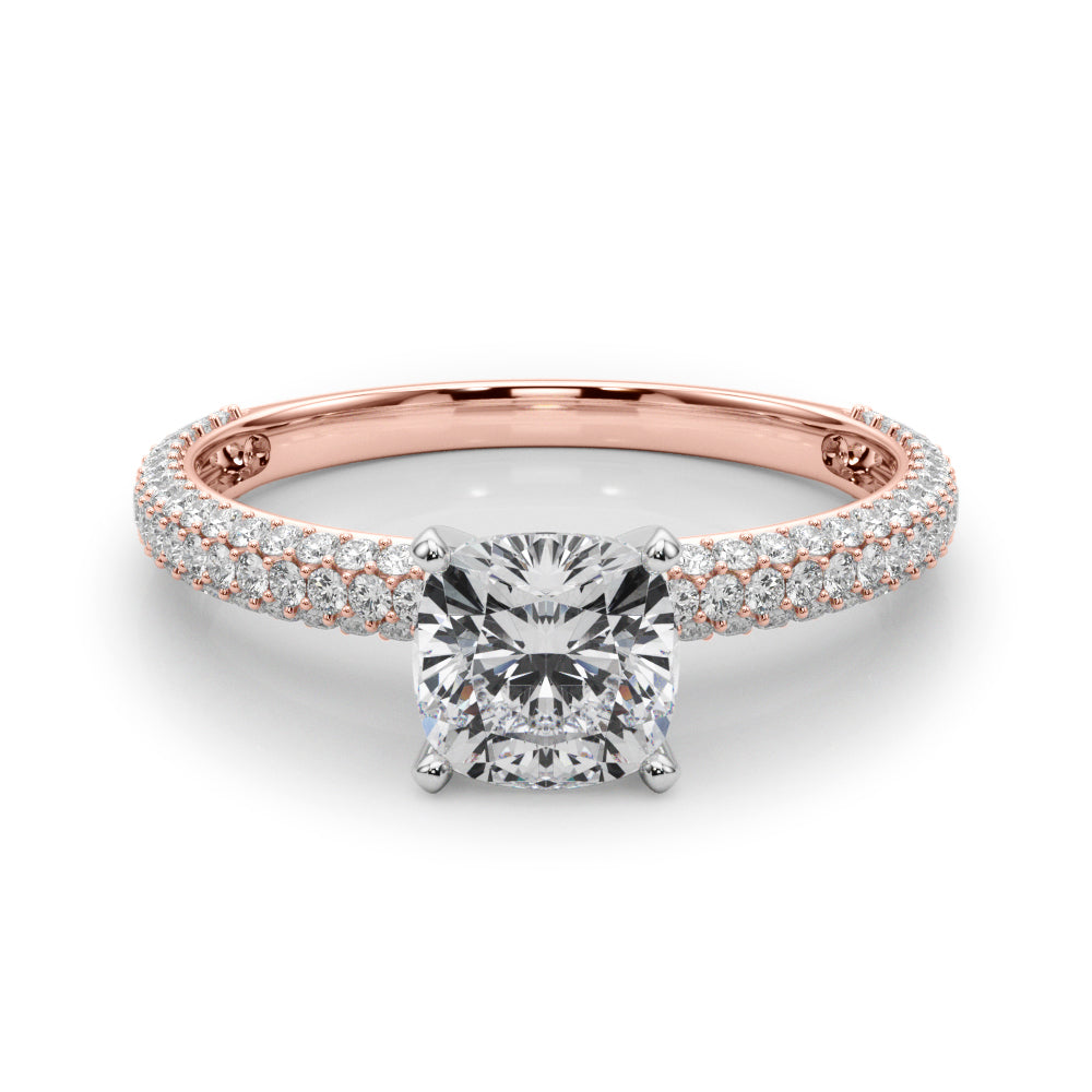 Rose gold Cushion Solitaire with Pave Band and Four-Prong Setting 1