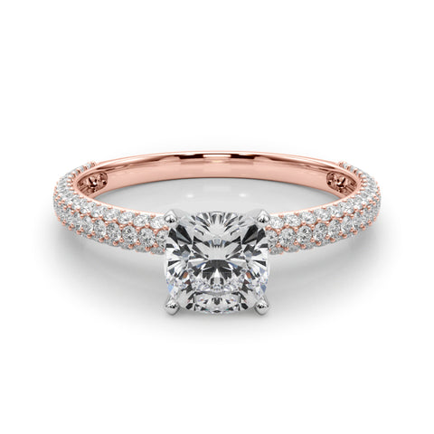 Rose gold Cushion Solitaire with Pave Band and Four-Prong Setting 1