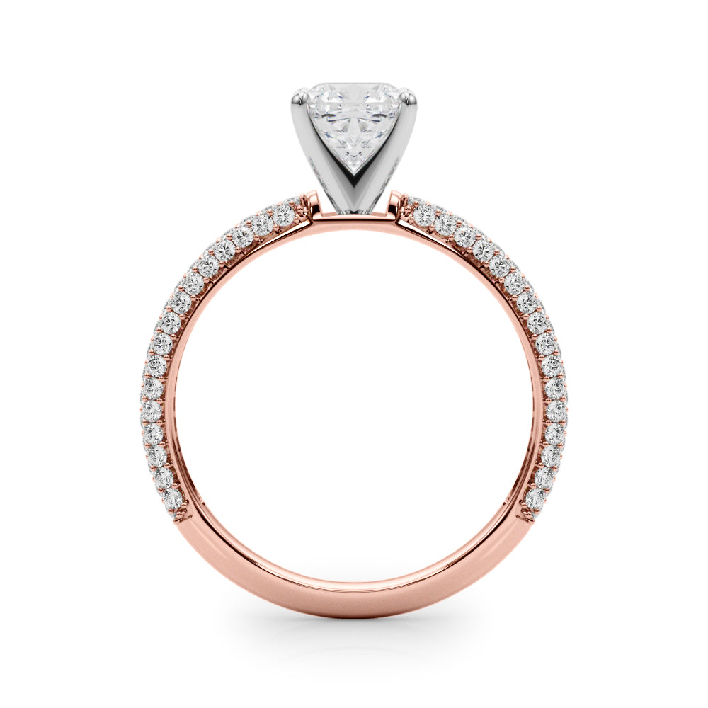 Rose gold Cushion Solitaire with Pave Band and Four-Prong Setting 2