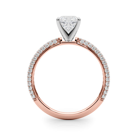 Rose gold Cushion Solitaire with Pave Band and Four-Prong Setting 2