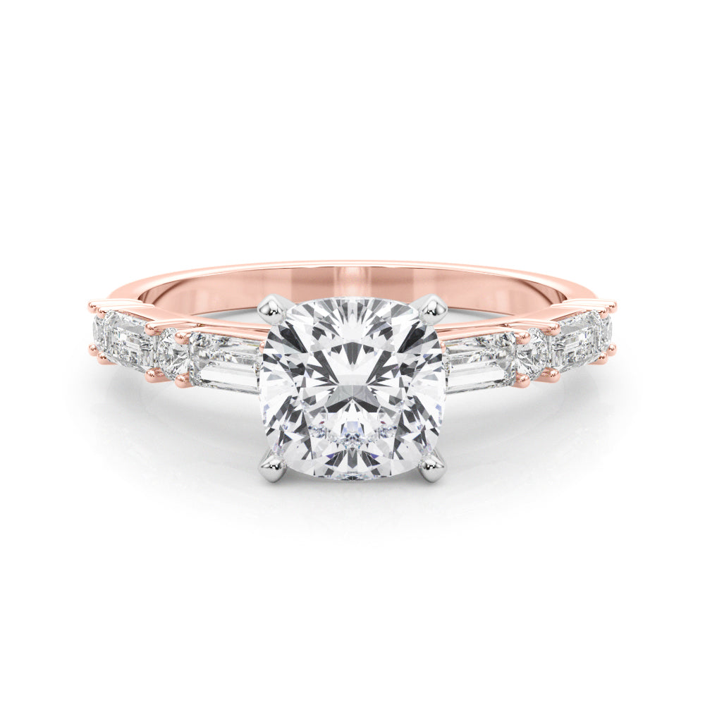 Rose gold Cushion Solitaire with Side Baguettes and Channel Set Band 1