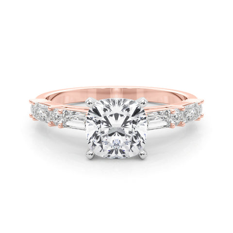 Rose gold Cushion Solitaire with Side Baguettes and Channel Set Band 1