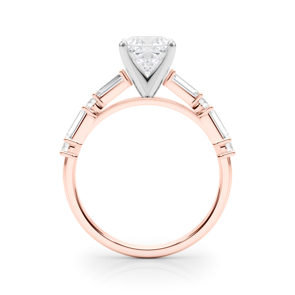 Rose gold Cushion Solitaire with Side Baguettes and Channel Set Band 2