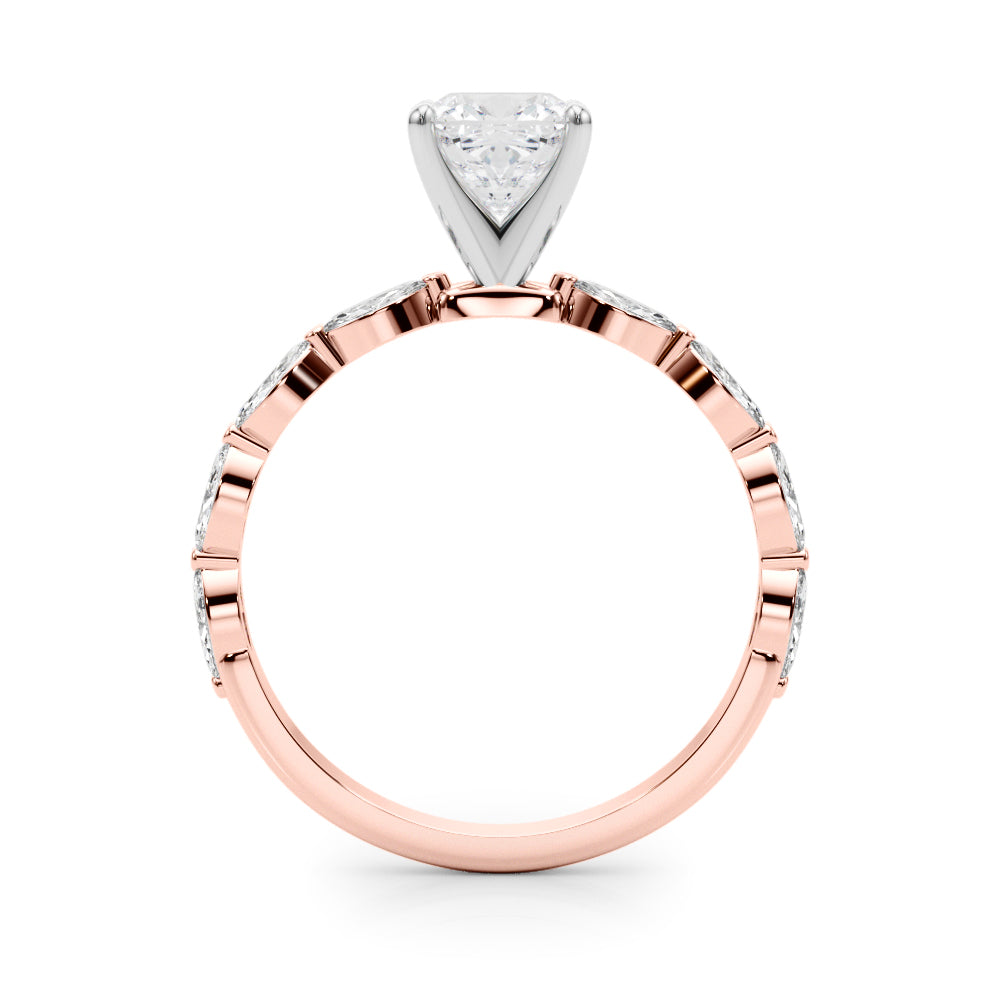 Rose gold Cushion Solitaire with Side Stones on a Pavé Band and Four-Prong Setting 2