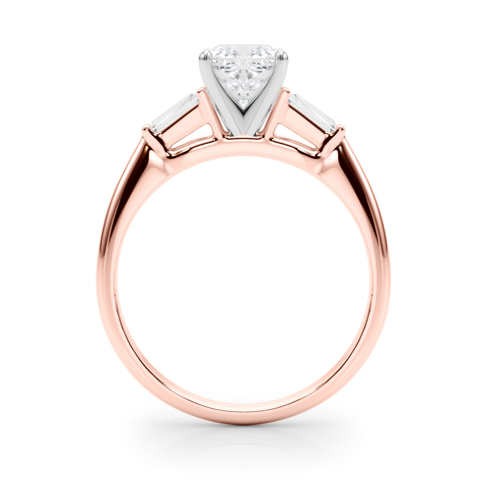 Rose gold Cushion Solitaire with Tapered Baguette Side Stones on a Classic Band with Four-Prong Setting 2