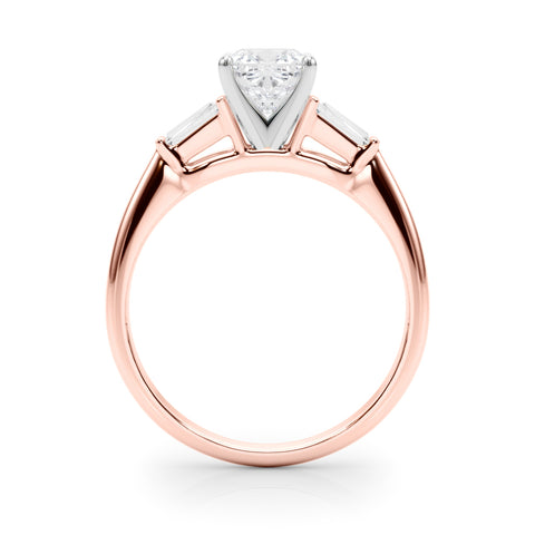 Rose gold Cushion Solitaire with Tapered Baguette Side Stones on a Classic Band with Four-Prong Setting 2