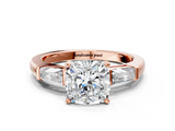Rose gold Cushion Solitaire with Tapered Baguette Side Stones on a Classic Band with Four-Prong Setting_155