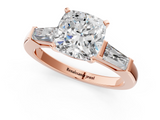 Rose gold Cushion Solitaire with Tapered Baguette Side Stones on a Classic Band with Four-Prong Setting_156