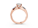 Rose gold Cushion Solitaire with Tapered Baguette Side Stones on a Classic Band with Four-Prong Setting_158