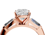 Rose gold Cushion Solitaire with Tapered Baguette Side Stones on a Classic Band with Four-Prong Setting_159