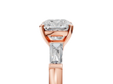 Rose gold Cushion Solitaire with Tapered Baguette Side Stones on a Classic Band with Four-Prong Setting_160
