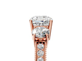 Rose gold Cushion Three-Stone Diamond Ring with Pavé Band and Four-Prong Setting_11