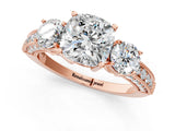 Rose gold Cushion Three-Stone Diamond Ring with Pavé Band and Four-Prong Setting_7