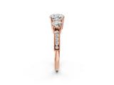 Rose gold Cushion Three-Stone Diamond Ring with Pavé Band and Four-Prong Setting_8