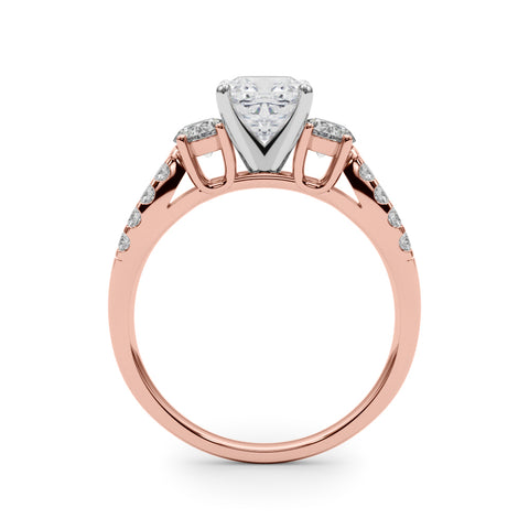 Rose gold Cushion Three-Stone Diamond Ring with Pavé Split Shank and Four-Prong Setting 2