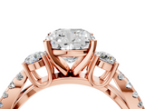 Rose gold Cushion Three-Stone Diamond Ring with Pavé Split Shank and Four-Prong Setting_59