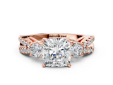 Rose gold Cushion Three-Stone Diamond Ring with Pavé Split Shank and Four-Prong Setting_65