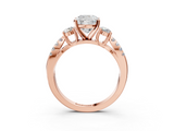 Rose gold Cushion Three-Stone Diamond Ring with Pavé Split Shank and Four-Prong Setting_68