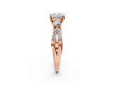 Rose gold Cushion Three-Stone Diamond Ring with Pavé Split Shank and Four-Prong Setting_84