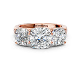 Rose gold Cushion Three-Stone Diamond Ring with Prong Setting on a Classic Band_15