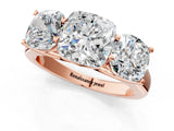 Rose gold Cushion Three-Stone Diamond Ring with Prong Setting on a Classic Band_16