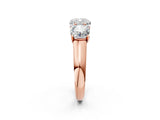 Rose gold Cushion Three-Stone Diamond Ring with Prong Setting on a Classic Band_17