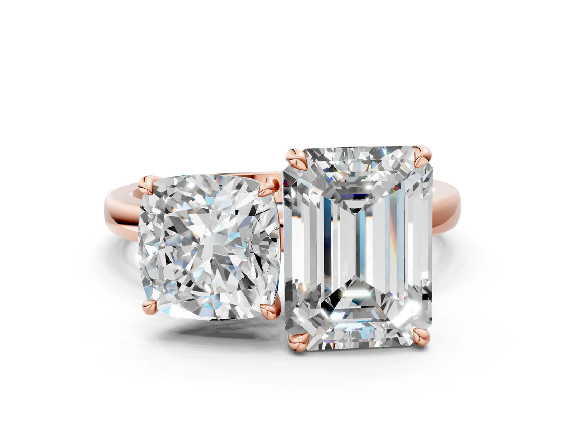 Rose gold Cushion and Emerald Cut Toi Moi Ring with Prong Setting_67