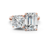 Rose gold Cushion and Emerald Cut Toi Moi Ring with Prong Setting_67