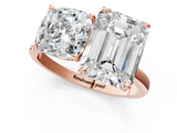 Rose gold Cushion and Emerald Cut Toi Moi Ring with Prong Setting_68
