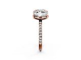 Rose gold Cushion and Emerald Toi Moi Ring with Prong Setting and Micro Pave Band 2