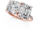Rose gold Cushion and Emerald Toi Moi Ring with Prong Setting and Pave Band 1
