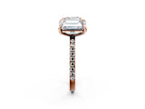 Rose gold Cushion and Emerald Toi Moi Ring with Prong Setting and Pave Band 2