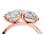 Rose gold Cushion and Emerald Toi Moi Ring with Prong Setting and Pave Band 4