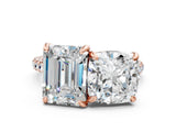 Rose gold Cushion and Emerald Toi Moi Ring with Prong Setting and Pave Band