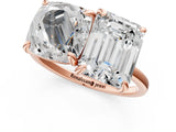 Rose gold Cushion and Emerald Toi Moi Ring with Prong Setting and Plain Band 1