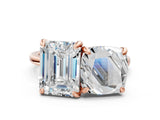 Rose gold Cushion and Emerald Toi Moi Ring with Prong Setting and Plain Band